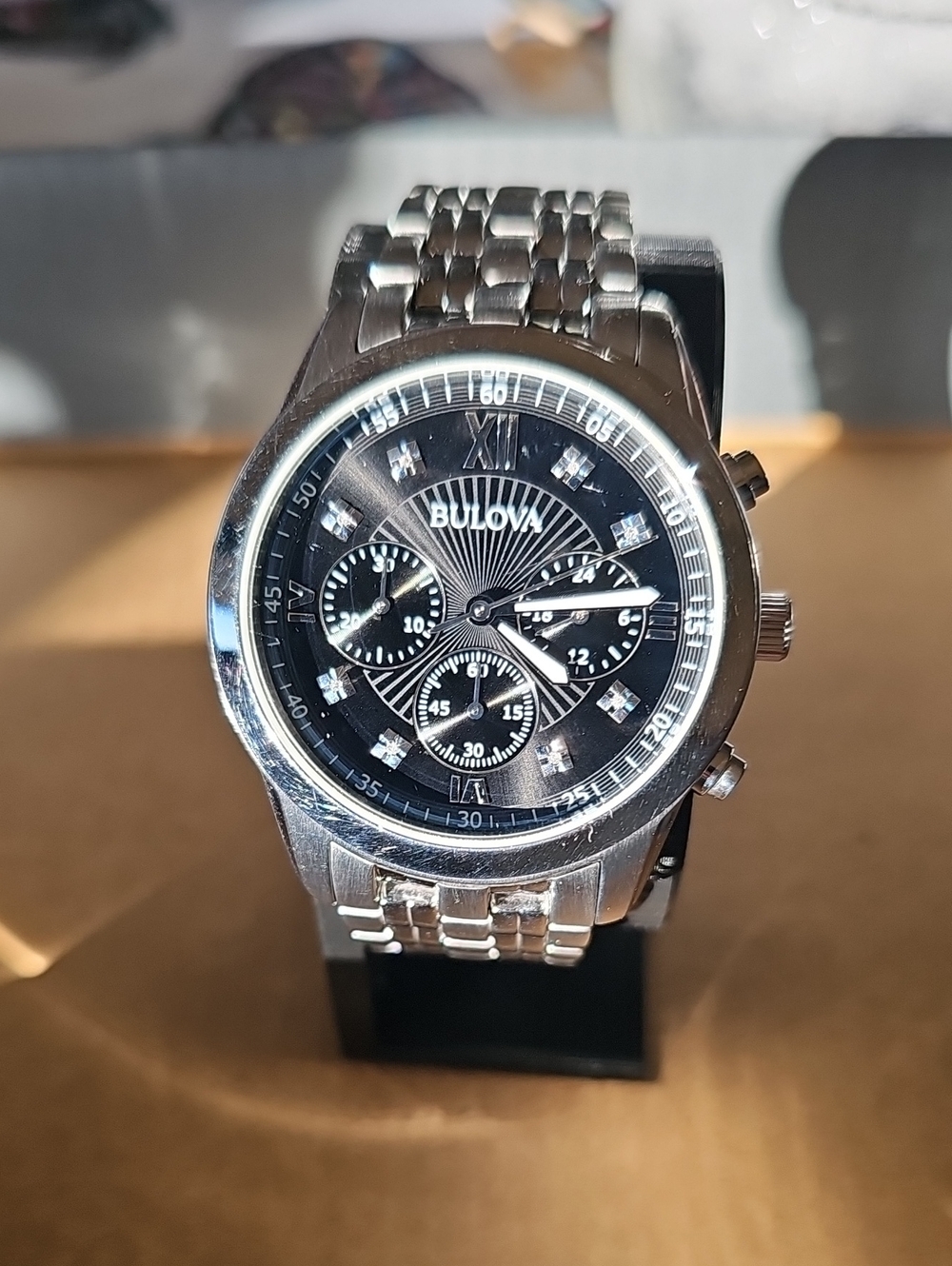 Bulova Silver and Black Men's Chronograph Watch